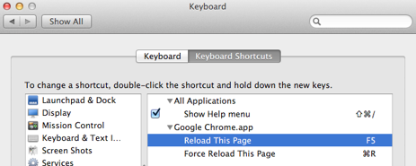 quick keys for chrome to refresh on mac